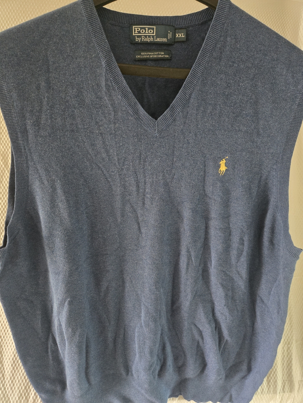Polo Ralph Lauren V-Neck Sweater Vest - Blue with Yellow Pony